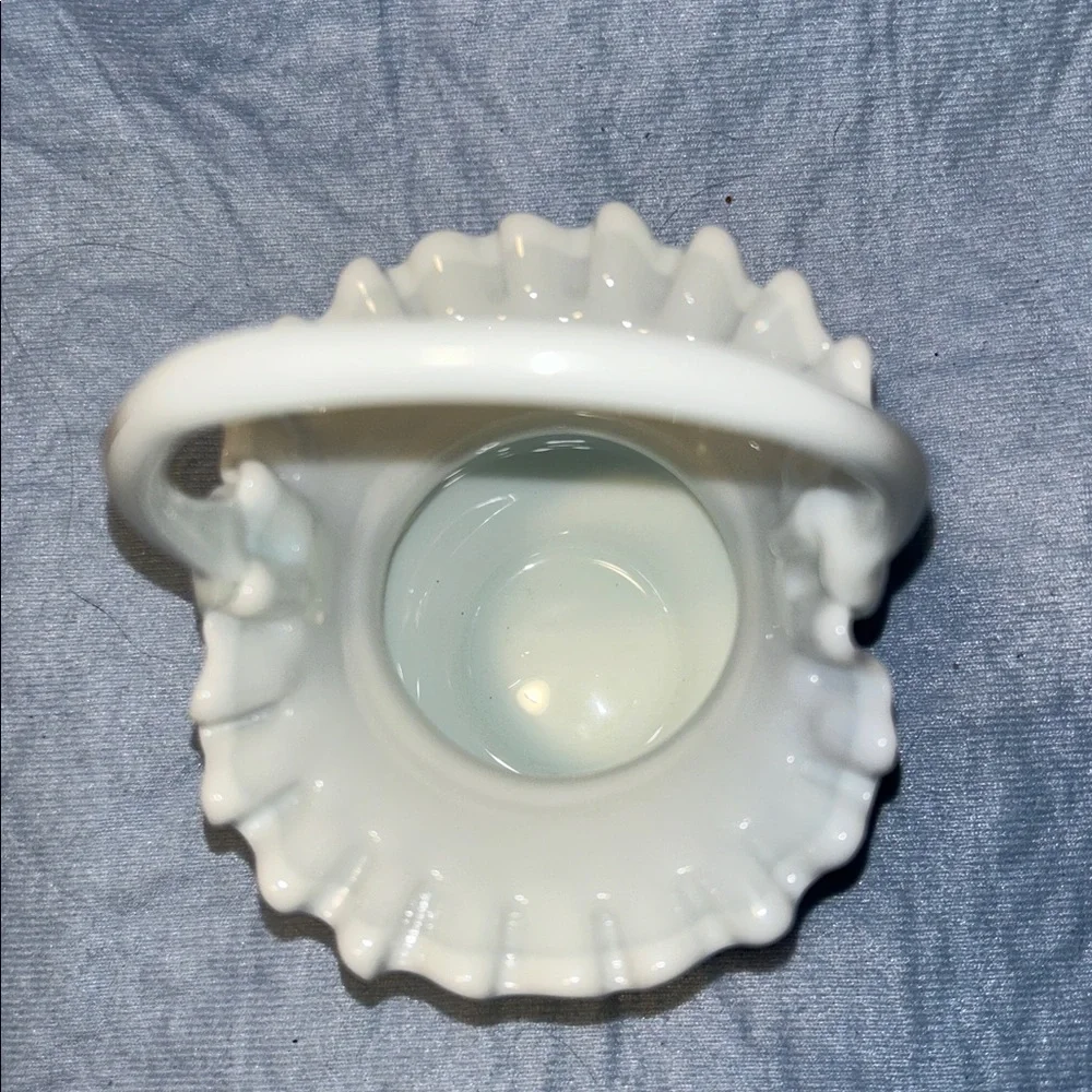 Fenton Hand Painted Rose Ruffle Basket White Glass Faded Gold Trim